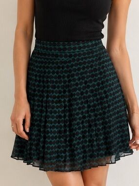 LOFT Dark Green & Black Geometric Pleated Mini Skirt Classic Chic Style 2P